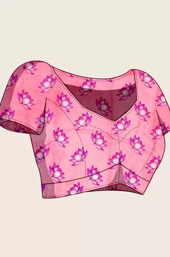 Pink silk blend printed saree with blouse