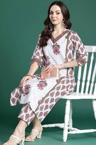 Women Ethnic Motifs Printed Regular Pure Cotton Kurta with Trousers