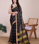 Black silk blend checked saree with blouse