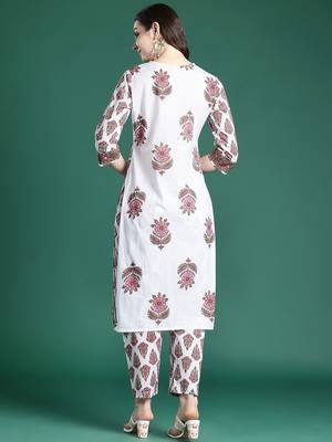 Women Ethnic Motifs Printed Regular Pure Cotton Kurta with Trousers 6