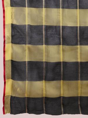 Black silk blend checked saree with blouse 4