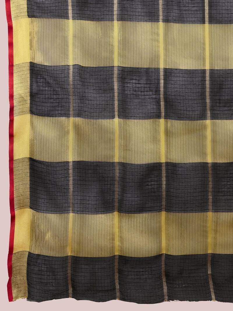 Black silk blend checked saree with blouse