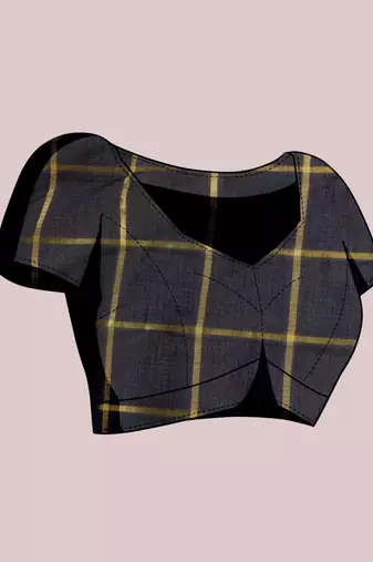 Black silk blend checked saree with blouse