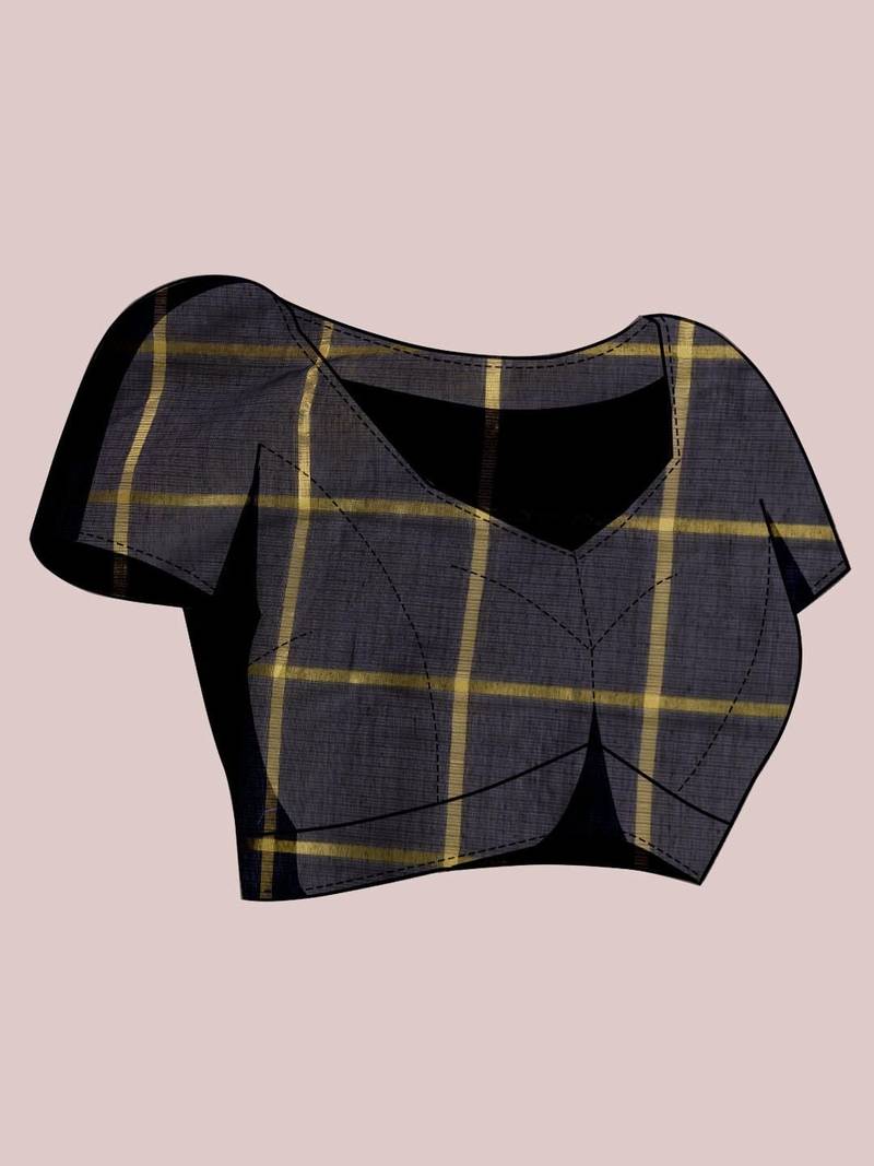 Black silk blend checked saree with blouse