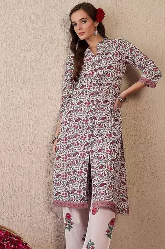 Women Ethnic Motifs Printed Regular Pure Cotton Kurta with Trousers