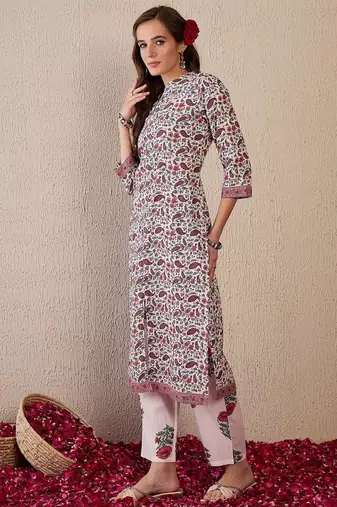 Women Ethnic Motifs Printed Regular Pure Cotton Kurta with Trousers