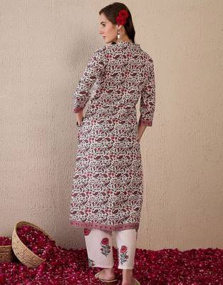 Women Ethnic Motifs Printed Regular Pure Cotton Kurta with Trousers 5
