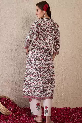 Women Ethnic Motifs Printed Regular Pure Cotton Kurta with Trousers