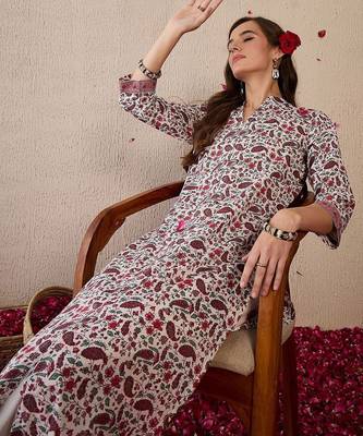Women Ethnic Motifs Printed Regular Pure Cotton Kurta with Trousers 6
