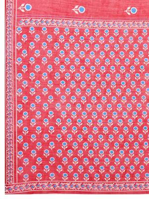 Red linen printed saree with blouse 5