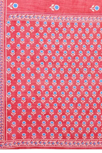 Red linen printed saree with blouse