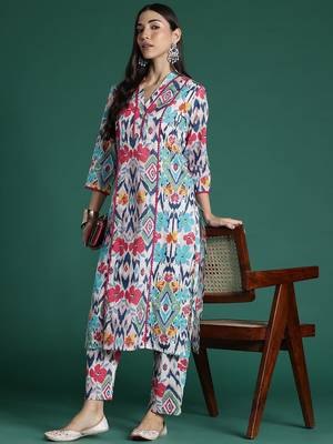 Women Printed Panelled Pure Cotton Kurta with Trousers 1