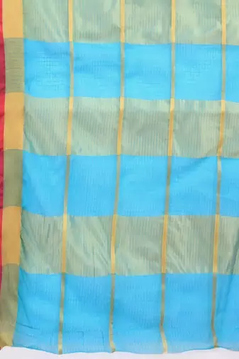 Blue silk blend checked saree with blouse