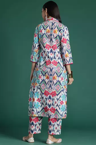Women Printed Panelled Pure Cotton Kurta with Trousers