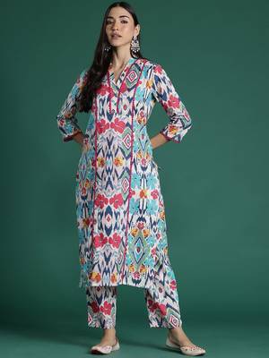 Women Printed Panelled Pure Cotton Kurta with Trousers 6