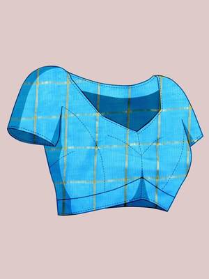 Blue silk blend checked saree with blouse 5