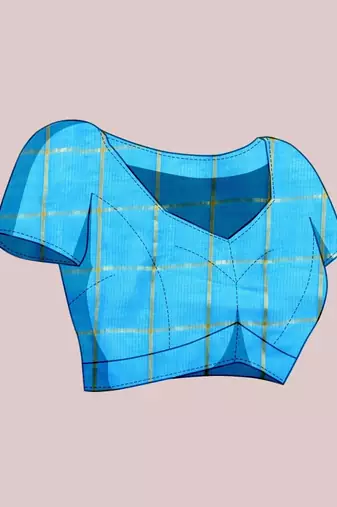 Blue silk blend checked saree with blouse