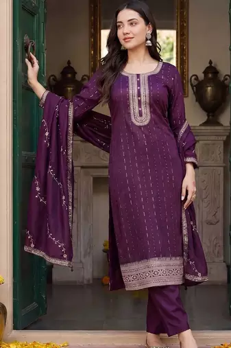 Women Ethnic Motifs Embroidered Regular Thread Work Kurta with Trousers & With Dupatta