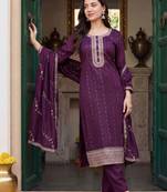 Women Ethnic Motifs Embroidered Regular Thread Work Kurta with Trousers & With Dupatta