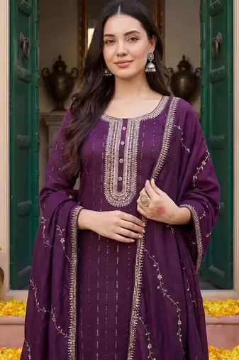 Women Ethnic Motifs Embroidered Regular Thread Work Kurta with Trousers & With Dupatta