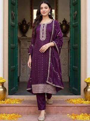 Women Ethnic Motifs Embroidered Regular Thread Work Kurta with Trousers & With Dupatta 6