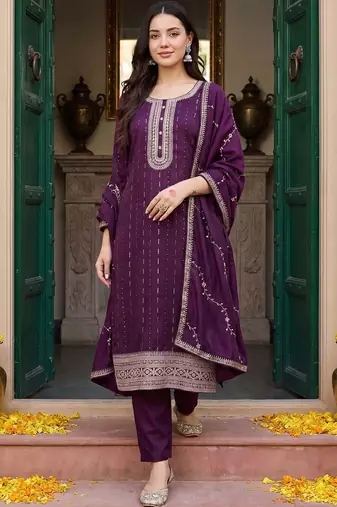 Women Ethnic Motifs Embroidered Regular Thread Work Kurta with Trousers & With Dupatta
