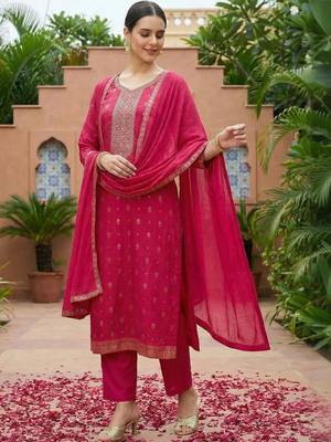 Women Embroidered Regular Kurta with Trousers & With Dupatta 1