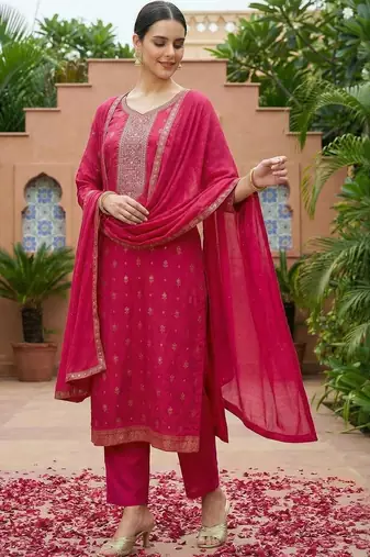 Women Embroidered Regular Kurta with Trousers & With Dupatta