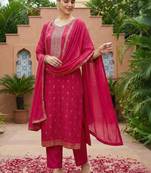 Women Embroidered Regular Kurta with Trousers & With Dupatta