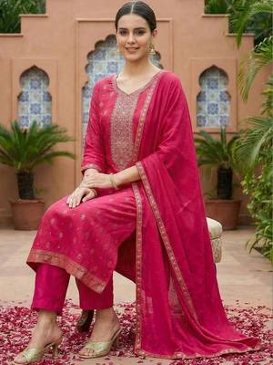 Women Embroidered Regular Kurta with Trousers & With Dupatta 2