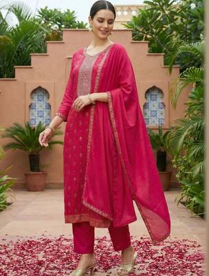 Women Embroidered Regular Kurta with Trousers & With Dupatta 3