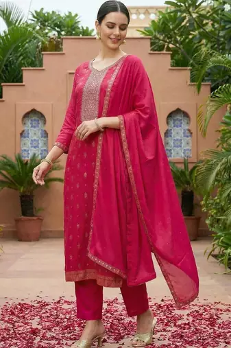 Women Embroidered Regular Kurta with Trousers & With Dupatta