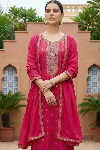Women Embroidered Regular Kurta with Trousers & With Dupatta