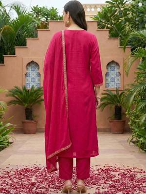 Women Embroidered Regular Kurta with Trousers & With Dupatta 5
