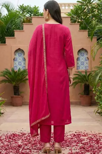 Women Embroidered Regular Kurta with Trousers & With Dupatta