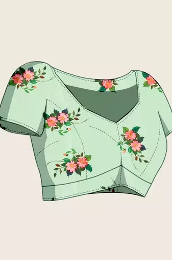Sea green silk blend printed saree with blouse