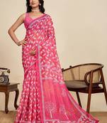 Pink linen printed saree with blouse