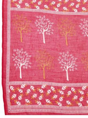 Pink linen printed saree with blouse 4