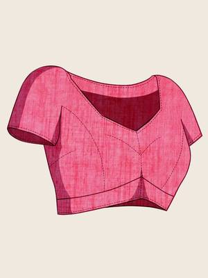 Pink linen printed saree with blouse 5