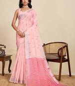 Pink linen printed saree with blouse