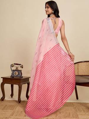 Pink linen printed saree with blouse 4