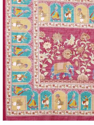 Off white linen printed saree with blouse 4