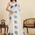 Off white linen printed saree with blouse