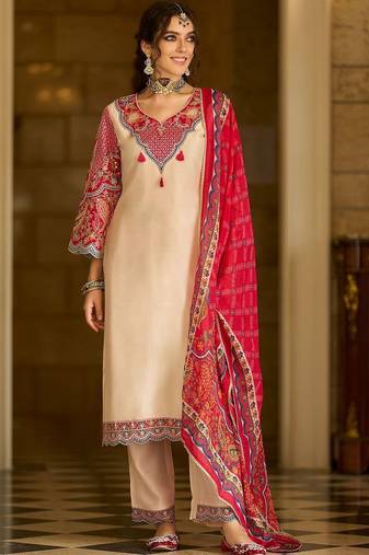 Women Ethnic Motifs Embroidered Regular Thread Work Kurta with Trousers & With Dupatta