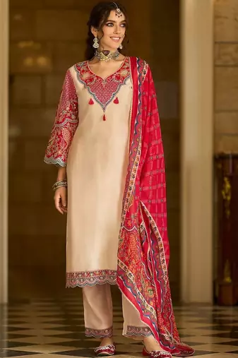 Women Ethnic Motifs Embroidered Regular Thread Work Kurta with Trousers & With Dupatta