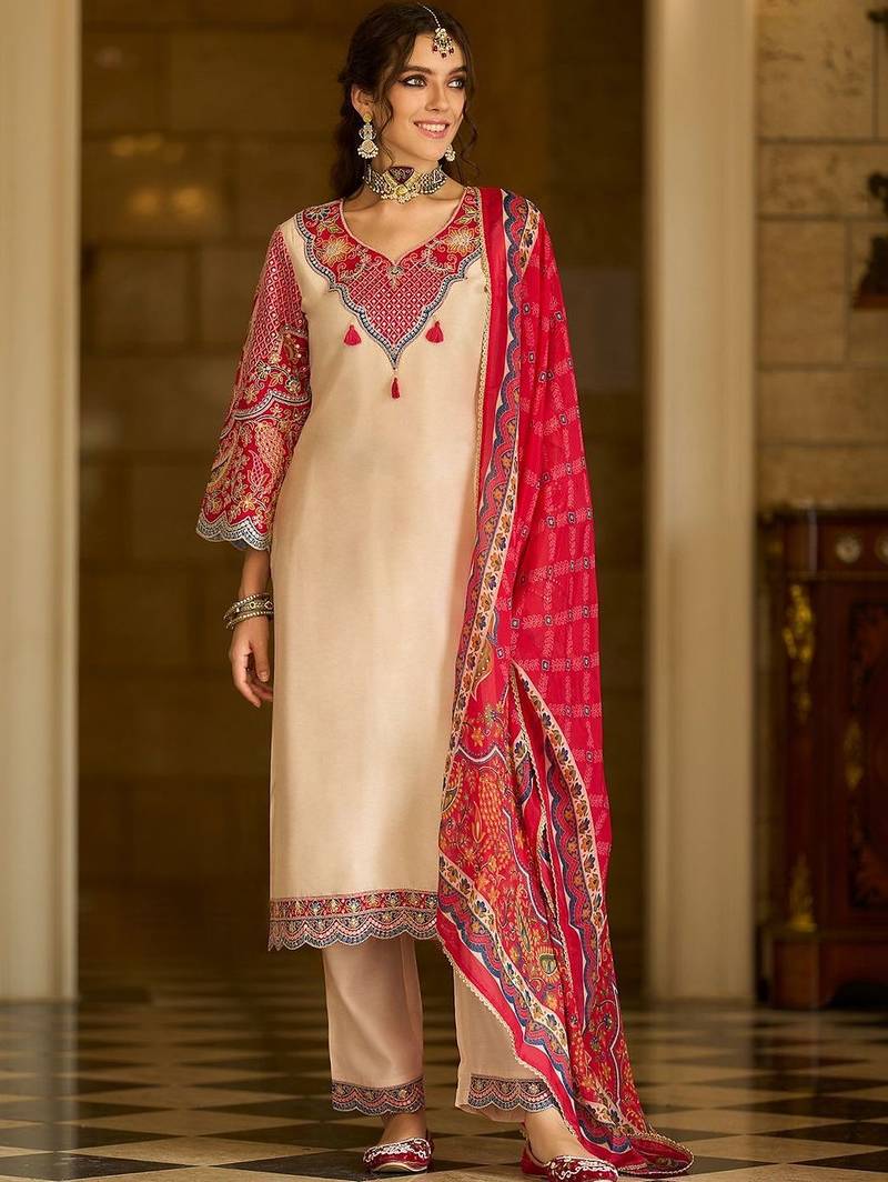 Women Ethnic Motifs Embroidered Regular Thread Work Kurta with Trousers & With Dupatta