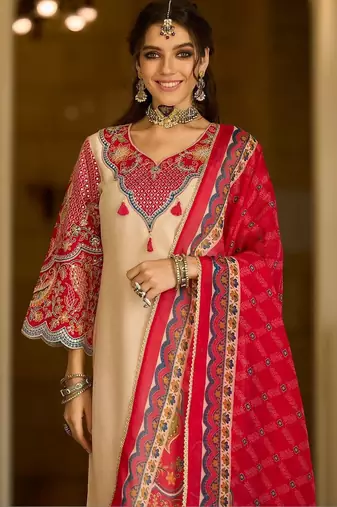 Women Ethnic Motifs Embroidered Regular Thread Work Kurta with Trousers & With Dupatta