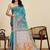 Teal linen printed saree with blouse