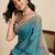 Teal linen printed saree with blouse