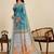 Teal linen printed saree with blouse